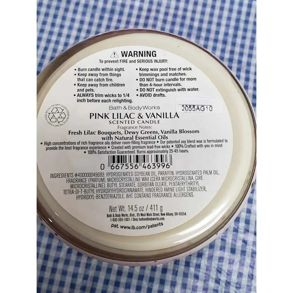 BBW Pink Lilac & Vanilla Floral Design Jar Large 3 Wick Candle Home Fragrance